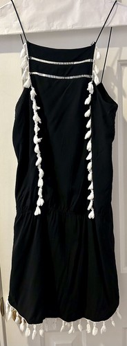 SOFIA by VIX Black White Mini Dress XS PP Beach Swim Cover Up Pompoms Tassels