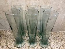 Set of 6 GREEN Classic PILSNER FLUTE Pedestal Base 12 Oz Beer GLASS 9½" Tall