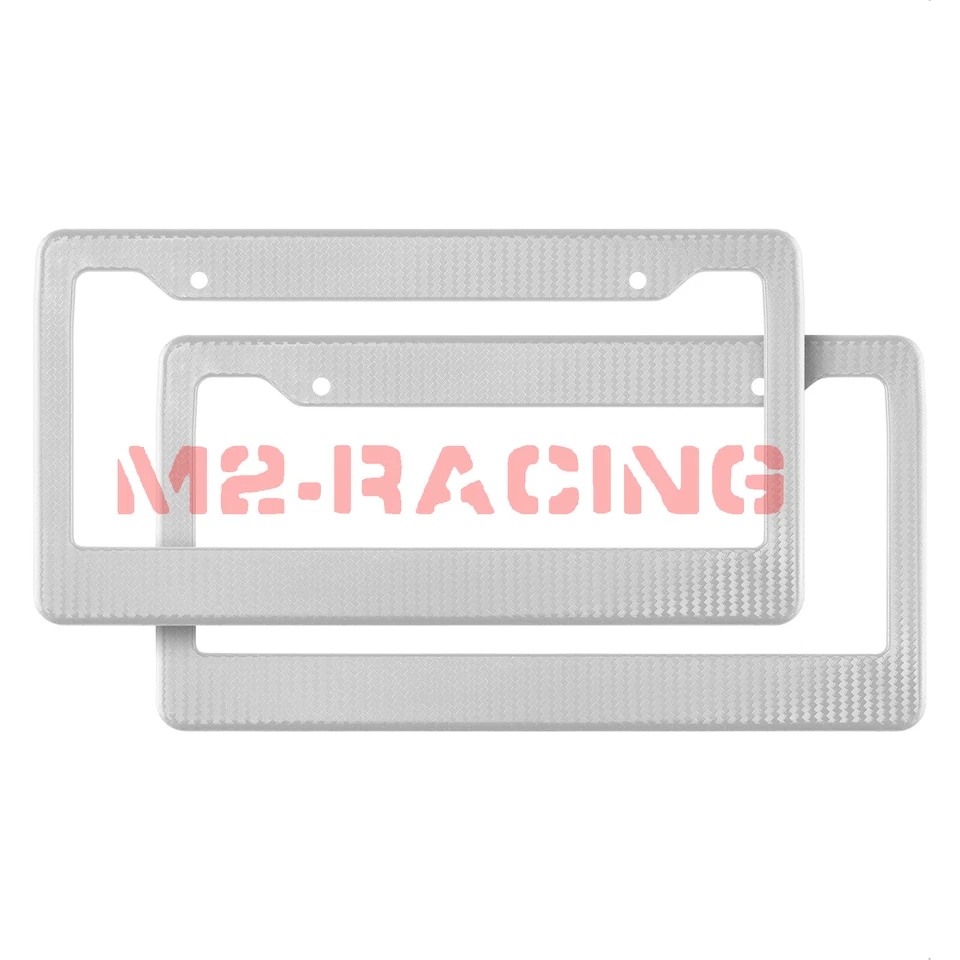 Marcos de matrícula de plástico plateado estilo fibra de carbono soporte delantero y trasero 2 piezas Foto 3 de 4