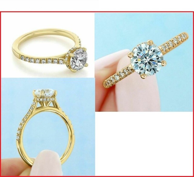 14K Yellow Gold Finish 2CT Round Cut Lab-Created Diamond Engagement Wedding Ring 14K Yellow Gold Finish 2CT Round Cut Lab-Created Diamond Engagement Wedding Ring