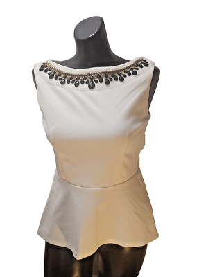 Bisou Bisou Michele Bohbot Cream Top Flare Fit Black Jewles XS NWT