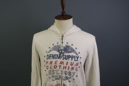 Denim & Supply Ralph Lauren White Full Zip Big Logo Hoodie Sweater Size L - Picture 2 of 23
