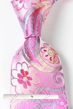 New Classic Paisley Pink Blue Gold JACQUARD WOVEN 100 Silk Men's Necktie Tie