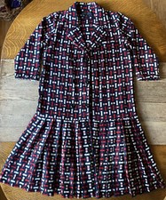 Vtg Bocemb Ypoactbo Women’s Xxl Jacket Retro Plaid Drop Waist Pleated Red Blue