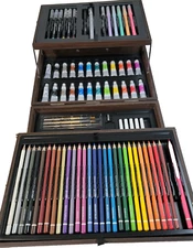 Art 101 USA Creative Tools Watercolor Art Set with 108 Piece Woodgrain Case 7/22