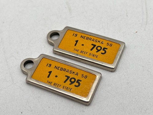 Pair Of 2 Vintage 1958 Nebraska NE DAV Veterans License Plate Keychain Tags - Picture 2 of 3
