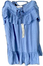 Mustard Seed Gauzy Teared Ruffled Lined Mini Skort, Periwinkle Boho, Size Small