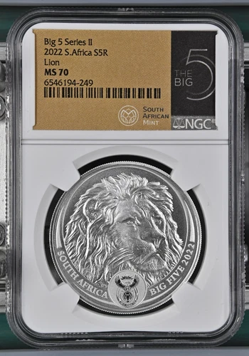 2022 South Africa 5 Rand Big 5 - LION - 1 oz Silver Coin NGC MS 70