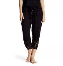 PJ Salvage NEW Womens Size Medium Black Sheer Lace Detail Loungewear Capri Pants