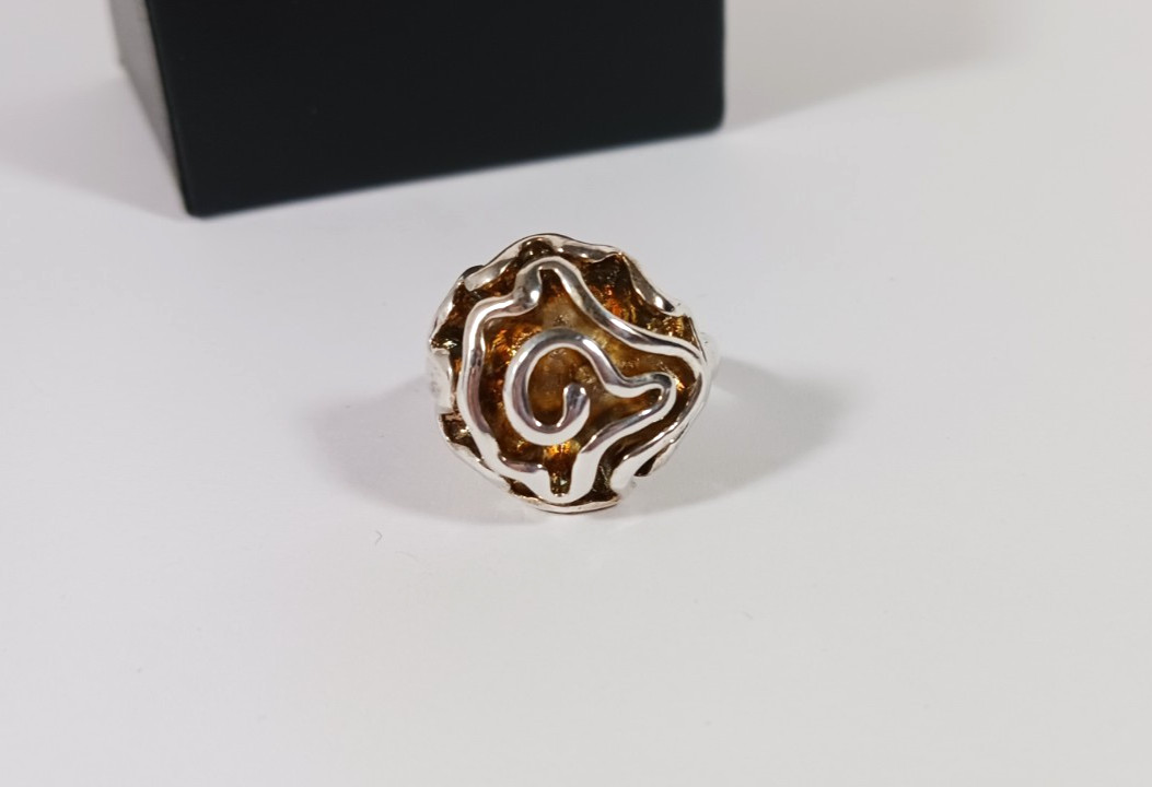 Sterling Silver 925 Rosette Statement Ring 3D Ros… - image 4