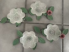 VTG Tole Set Double Tealight Holder Sage Metal Leaves Vines Pink Rose MCM