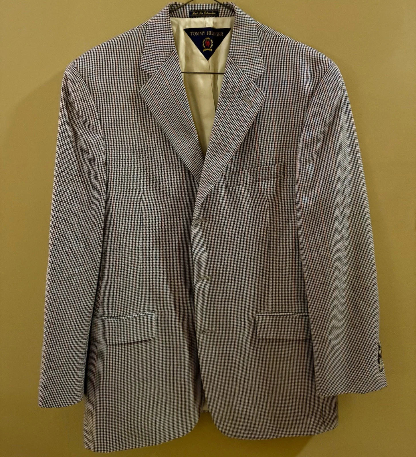 Tommy Hilfiger Houndstooth Blazer Coat Wool & Silk Size 41 R Vintage