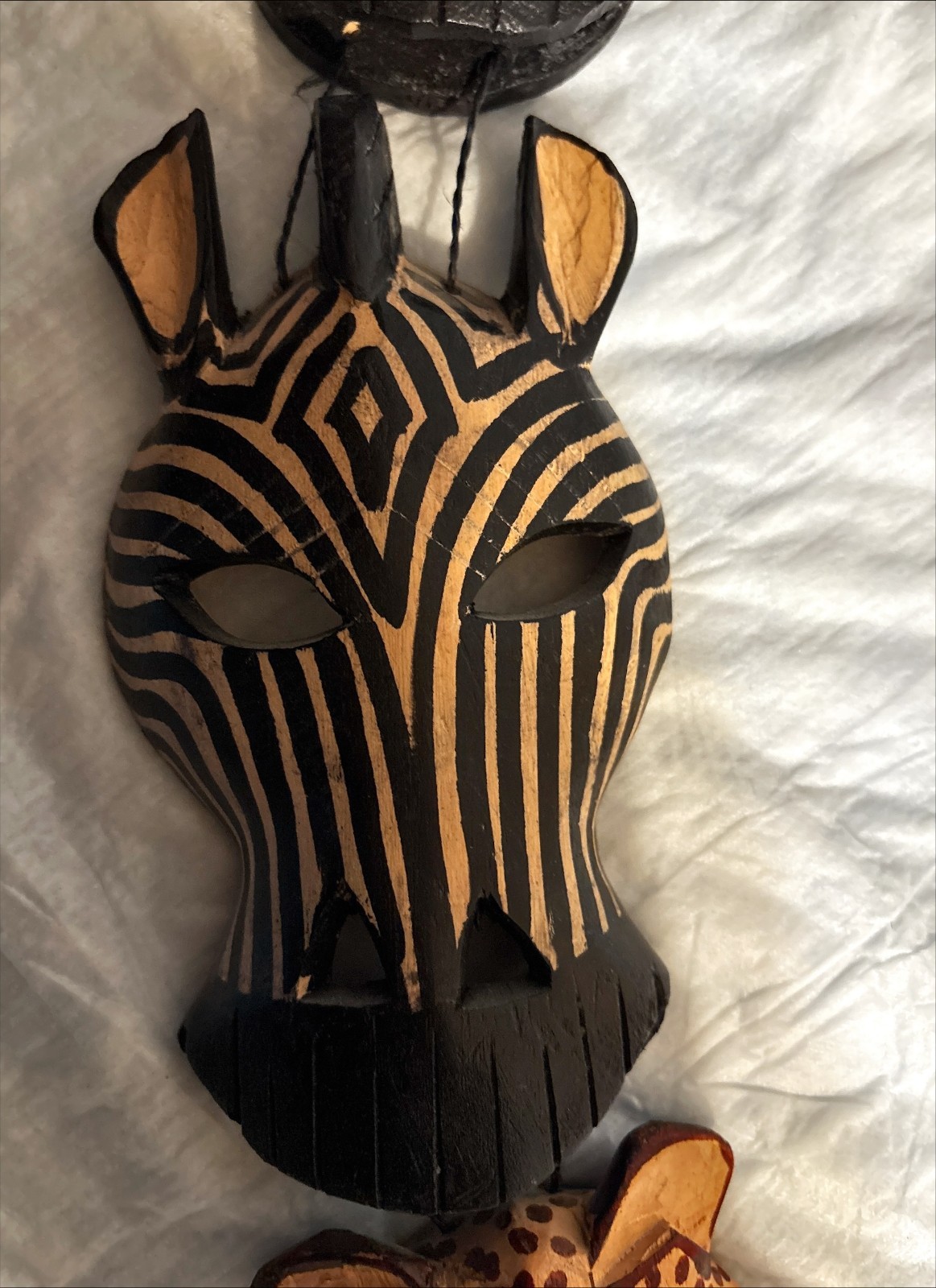 Animal Head Masks from Kenya, Set of 4 Hand Carved Zebra, Elephant, Giraffe, Lep