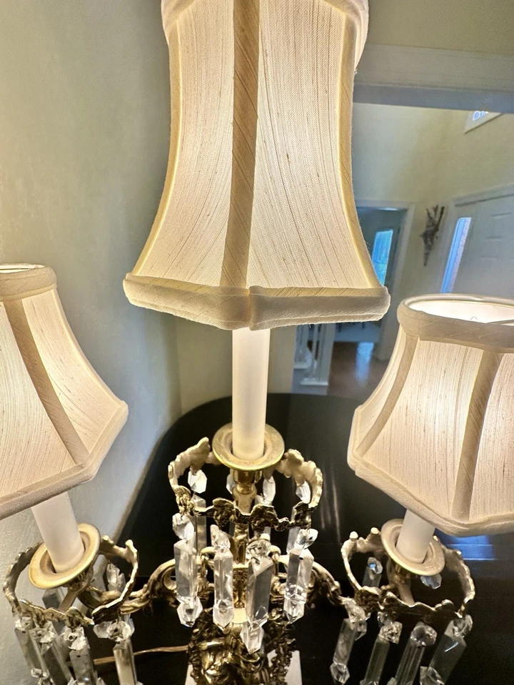 Antigua Lámpara Candelara Victoriana Latón Cristal Mármol Base c1850 RARA Ornamentada  Foto 2 de 4