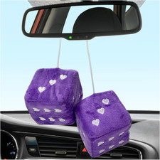 2 PCS Fuzzy Plush Dice for Car Rearview Mirror, 3'' Retro Square Heart-Shape Dic