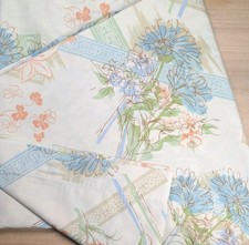Vintage 70s Springmaid Twin Flat Sheet Daisy Pastel Blue Peach Green Made in USA