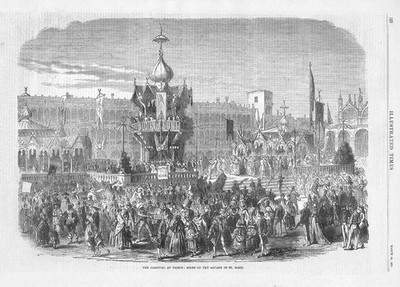 VENEDIG Karnevalsszene am Markusplatz - antiker Druck 1870