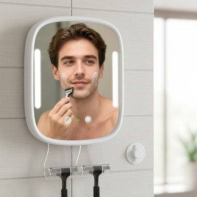 Rechargeable Fogless Shaving Mirror with Adjustable LED Light - No Drilling