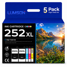 5PK 252XL Ink Cartridge compatible for 252 Ink work with WF-3640 WF-7620 WF-7210
