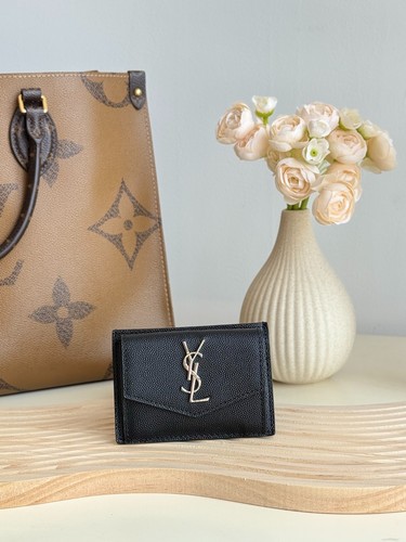 SAINT LAURENT YSL Black Leather Flap Card Holder Wallet