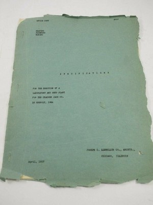 Specification Contact For Laboratory and Seed Plant for Cracker Jack Co.1927 #1