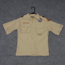 Boy Scouts of America Uniform Collector Shirt Boys M Tan Short Sleeve Patches