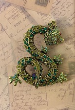 Sparkling Dragon Brooch with Green Rhinestone...
