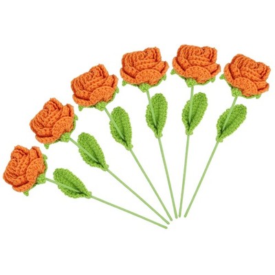 6Pcs Crochet Flower, Rose Handmade Knitted Bouquet, Orange