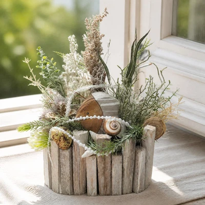 Arreglo de verano pez marino almejas hierbas beige verde - Imagen 1 de 4