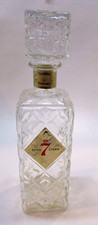 Vintage 1960's Clear Patterned Glass Square Seagram's 7 Crown Whiskey Decanter A