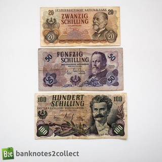 AUSTRIA: Set of 3 Austrian Schillings Banknotes.