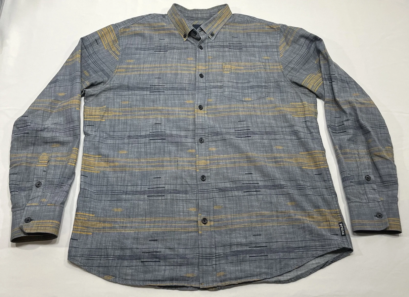 prana fit geometric print organic cotton button down shirt