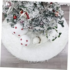 Christmas Tree Skirt Faux Fur Snow White Luxury Plush Large Size Fluffy 72 Inch
