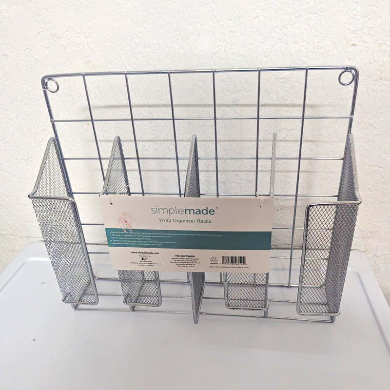 simplemade Metal Wrap Organizer Rack, Silver Wall Mount, 4 Compartments Medium