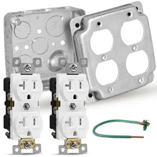 Electrical Box Bundle - 4 x 4 Inch Metal Electrical Outlet Box with Outlet Co...