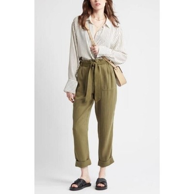 Treasure & Bond Women's Paperbag Waist Paints in Olive Moss Size 2 $69