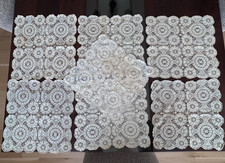 LOT OR SET OF 7 HAND CROCHETED FLORAL SCALLOPED LACE BEIGE ECRU DOILIES