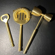 Gold Bartender Tool Set – Jigger, Strainer & Bottle Opener Bar Kit