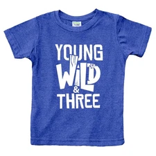 Young Wild and Three Boy 3rd Birthday Toddler Shirt 3 Year Old Party Outfit