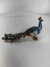 Jeweled Enamel Peacocks Trinket Box Hinged Crystal Bird Figurine Collectible