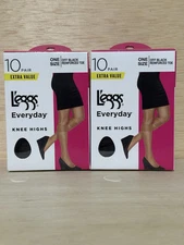 Lot 2-L'eggs Everyday Knee Highs Reinforced Toe 10 Pairs Each Total 20 Pairs