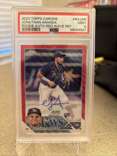 2023 Topps Chrome Rookie Auto Jonathan Aranda #RA-JAR Red Wave Refractor /5