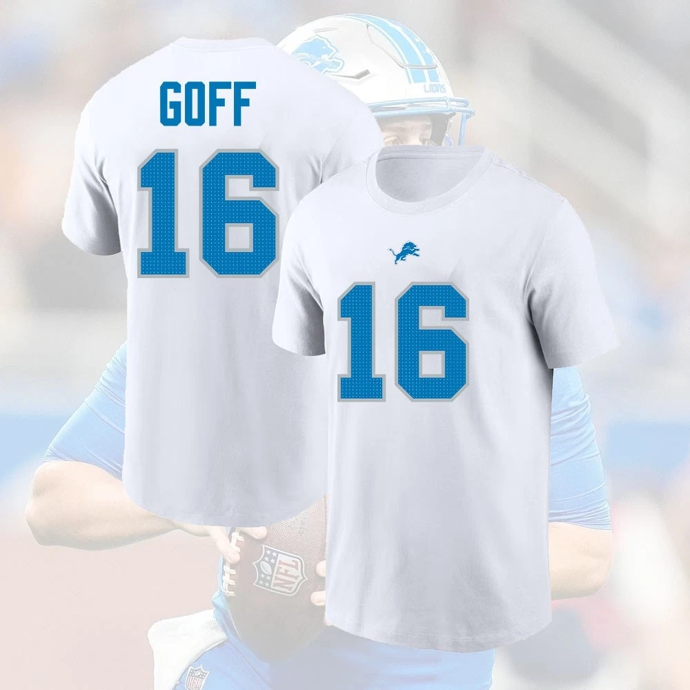 Jared Goff #16  Detroit Team Name and Number Player 2025 Gift For Fan