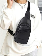 Leatherboss Genuine Leather Sling Chest Bag Crossbody Shoulder Backpack Black