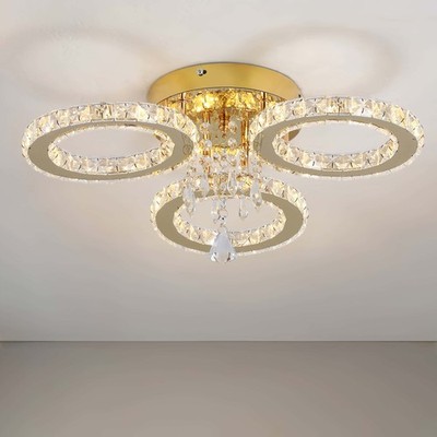New 3 Ring Crystal LED Ceiling Light Chandelier Living Room Bedroom Changeable