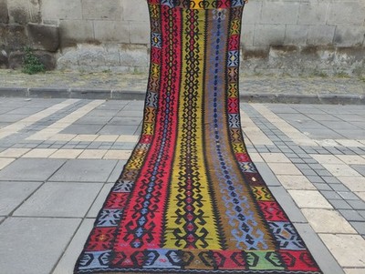 3.38 x 11.32 ft Vintage Turkish Kilim Runner Rug, 3x11 Handmade Kitchen Kelim