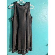 Sequin Hearts Black Sleeveless Mini Dress with Laser-Cut Hem