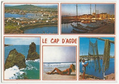 Cap d'Agde France, Vintage PC, Seaside Resort, 5 Views, Postmarks-1986