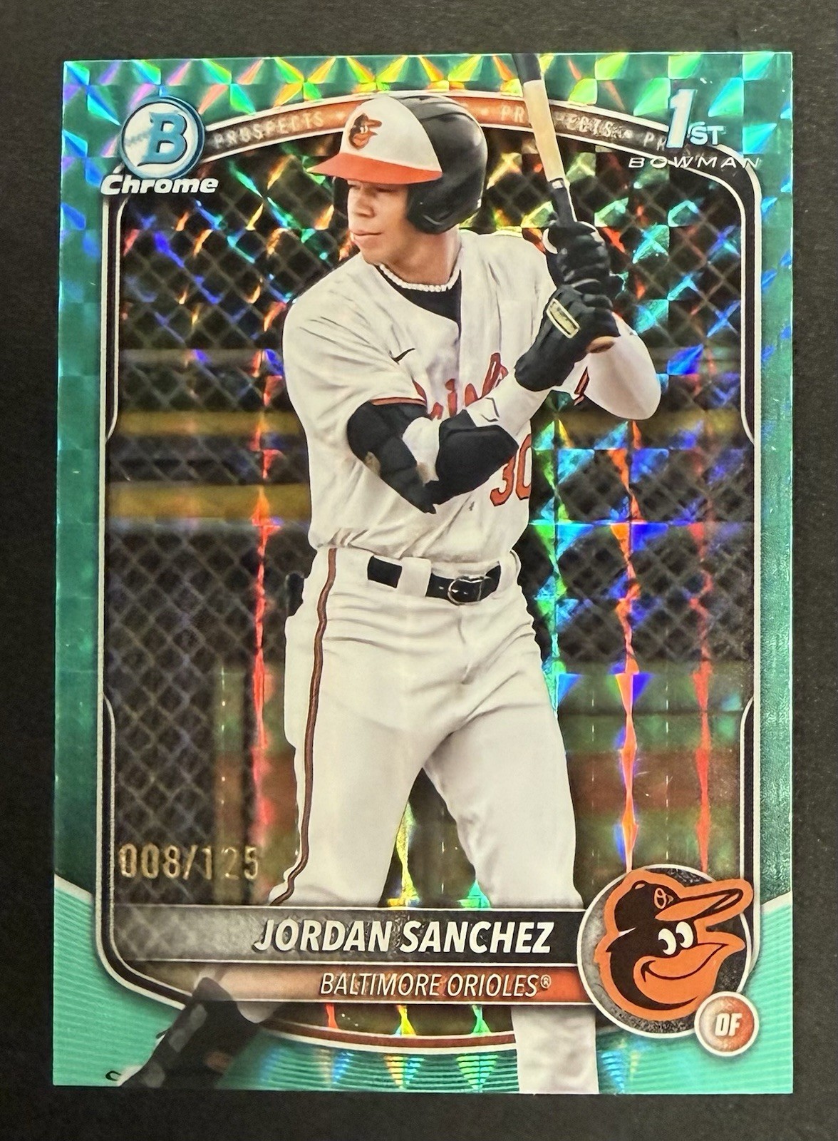 JORDAN SANCHEZ 2025 BOWMAN CHROME 1ST AQUA GEOMETRIC ORIOLES /125