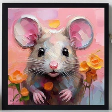 ORIGINAL Oil PAINTING on Canvas Mouse Textured Art 8x8 in  Impasto Custom Order